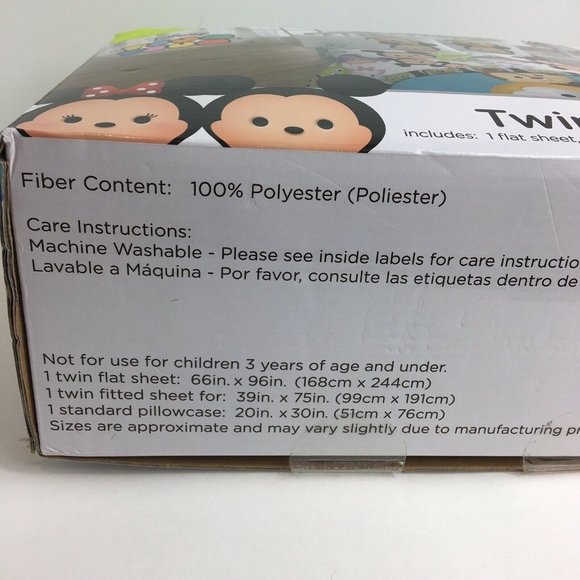 Disney Tsum Tsum Twin Sheet Set Fitted Flat Sheets Pillow Case Minnie Mickey New - Picture 8 of 12